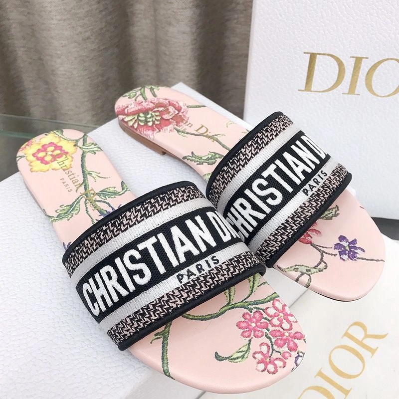AllSeason 3681 Christian Dior Dway Slides Women Petites Fleurs Motif Canvas Pink - Image 3