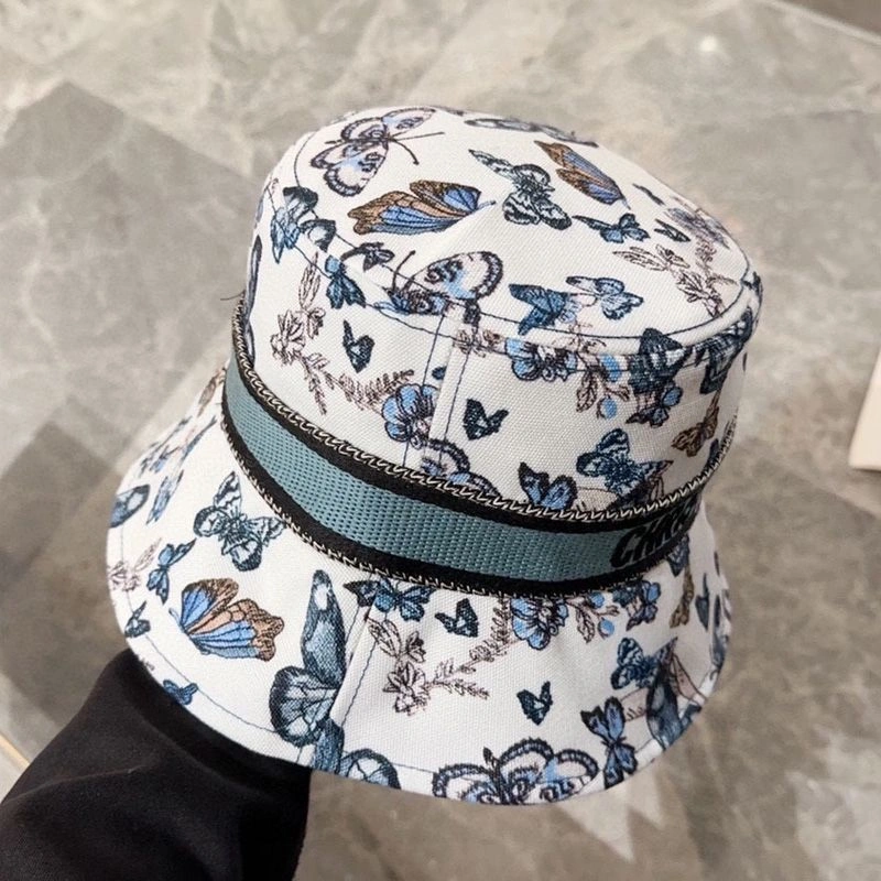 AllSeason 8952 Christian Dior Bucket Hat In Toile de Jouy Mexico Motif Cotton White Blue - Image 3