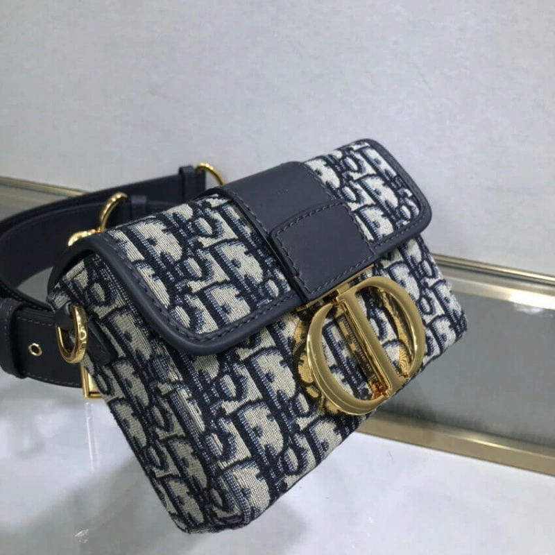 17.5 x 11 Christian Dior 30 Montaigne Box Bag Blue Oblique Jacquard - Image 7