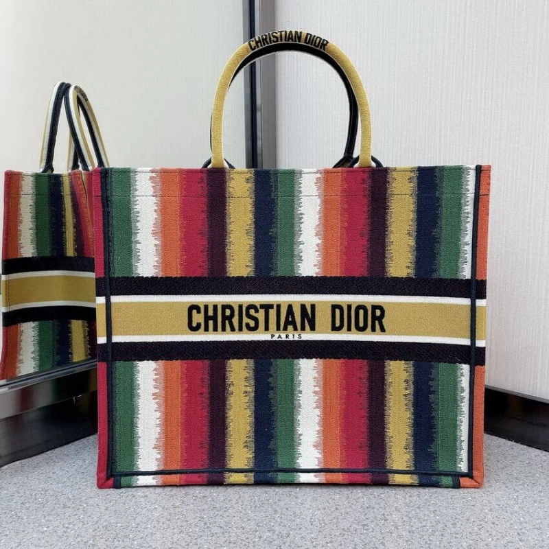 Can be ca Christian Dior Book Tote Multicolor D-Stripes Embroidery - Image 3