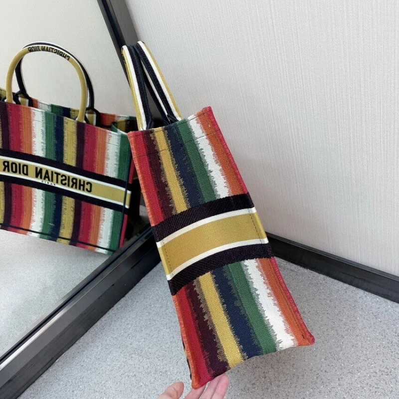 Can be ca Christian Dior Book Tote Multicolor D-Stripes Embroidery - Image 5