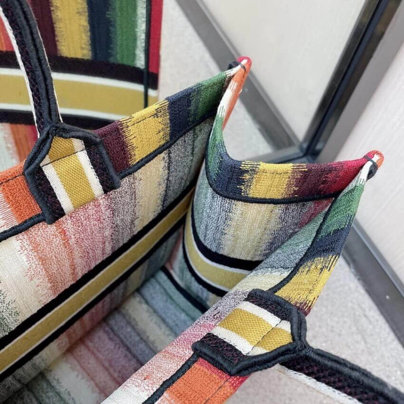 Can be ca Christian Dior Book Tote Multicolor D-Stripes Embroidery - Image 8