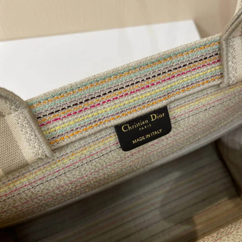 The Dior B Christian Dior Book Tote Multicolor Stripes Embroidery - Image 12