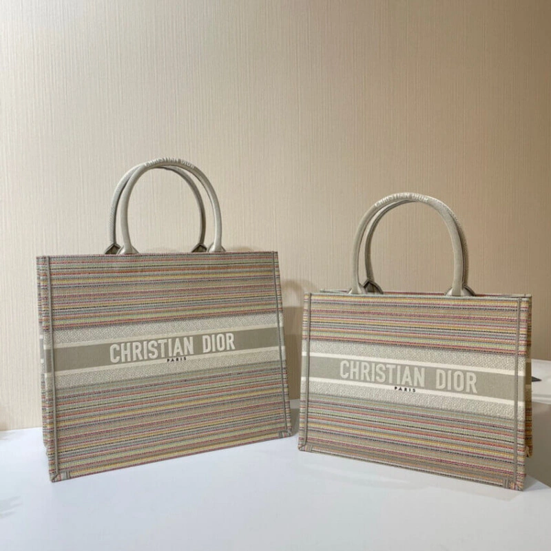 The Dior B Christian Dior Book Tote Multicolor Stripes Embroidery - Image 13