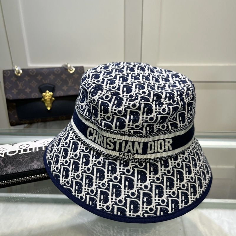 Christian Dior Bucket Hat D-Oblique Motif Canvas Navy Blue Trendy 6370 - Image 3
