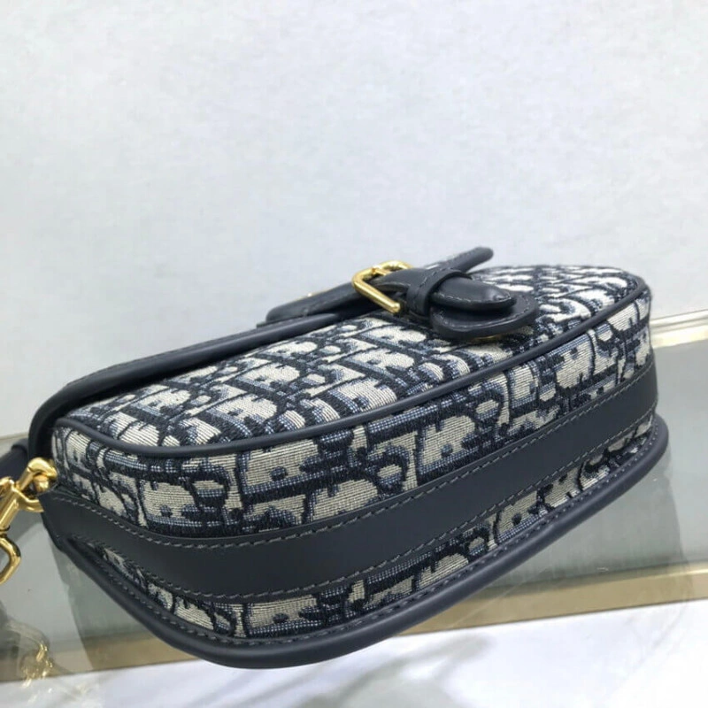 Embossed Christian Dior Medium Bobby Bag Blue Oblique Jacquard - Image 12