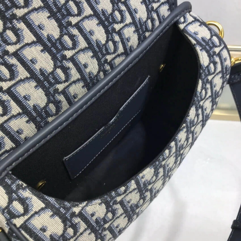 Embossed Christian Dior Medium Bobby Bag Blue Oblique Jacquard - Image 13