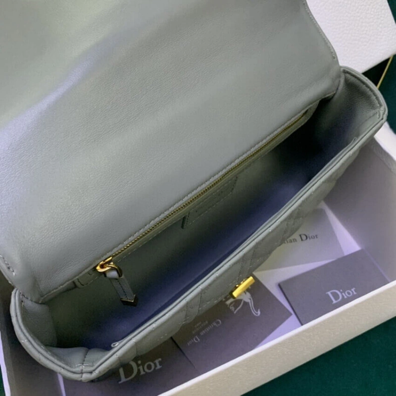 Embossed Christian Dior Medium Caro Bag Gray Supple Cannage Calfskin - Image 9