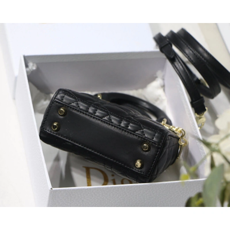 'D.I.O.R. Christian Dior Micro Lady Dior Bag Black Cannage Lambskin - Image 8