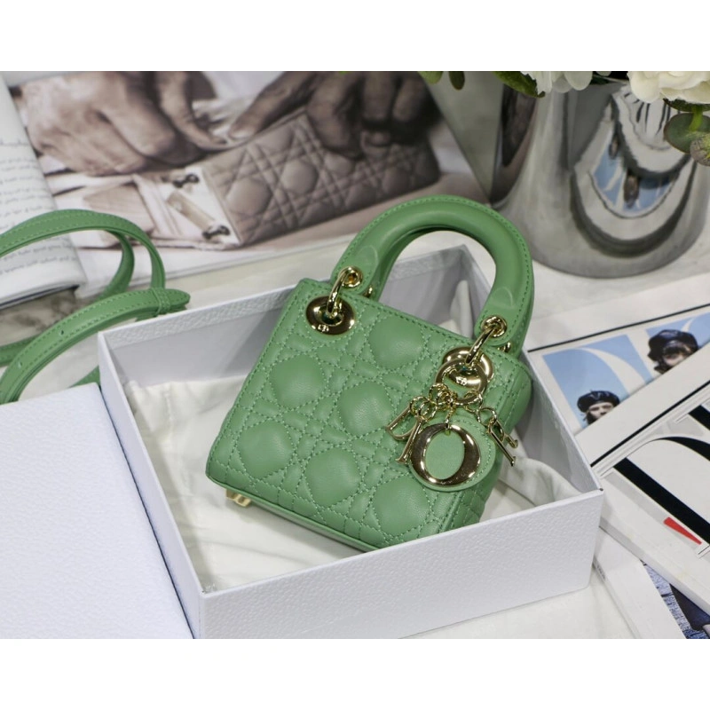 The Lady D Christian Dior Micro Lady Dior Bag Green Cannage Lambskin - Image 6