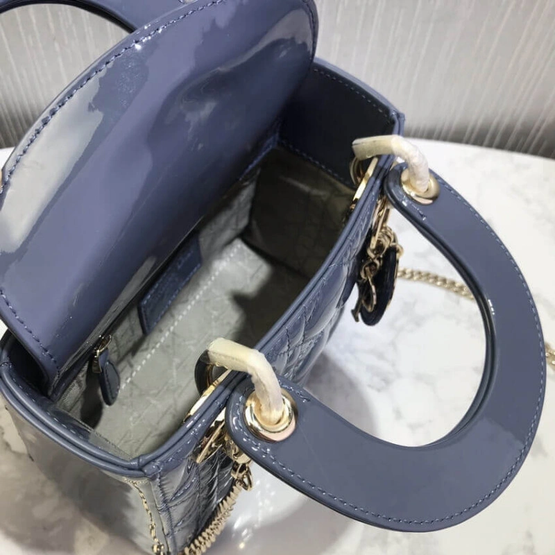 The bag m Christian Dior Mini Lady Dior Bag Blue Patent Cannage Calfskin - Image 12