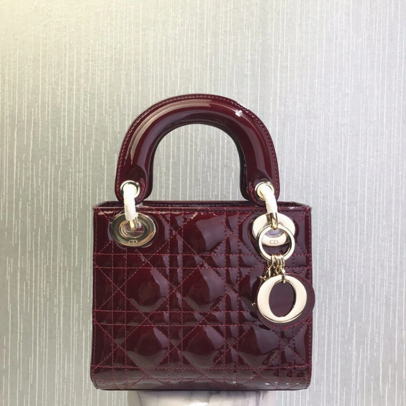 Removable Christian Dior Mini Lady Dior Bag Burgundy Patent Cannage Calfskin - Image 8