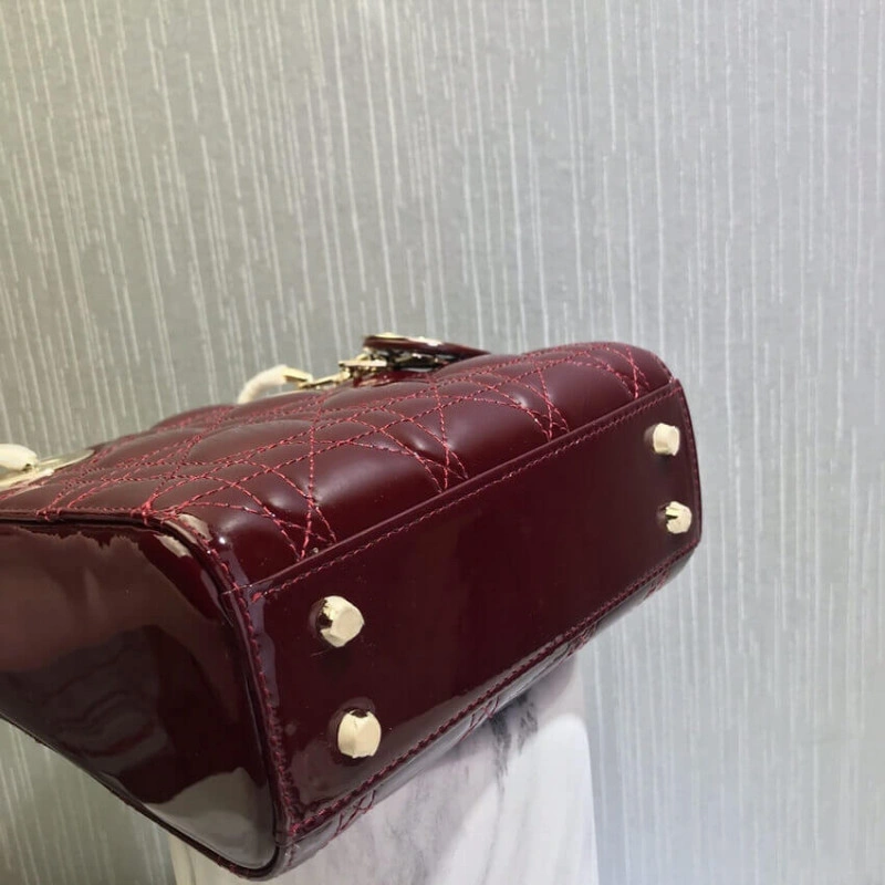 Removable Christian Dior Mini Lady Dior Bag Burgundy Patent Cannage Calfskin - Image 12