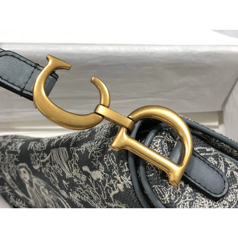 Interior Christian Dior Saddle Bag Grey Toile de Jouy Reverse Jacquard - Image 6