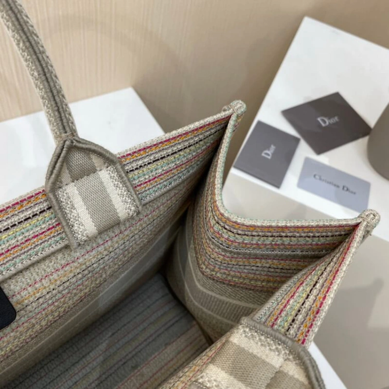 Can be ca Christian Dior Small Book Tote Multicolor Stripes Embroidery - Image 6
