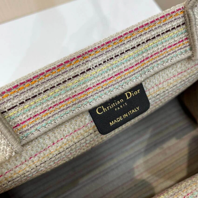 Can be ca Christian Dior Small Book Tote Multicolor Stripes Embroidery - Image 9