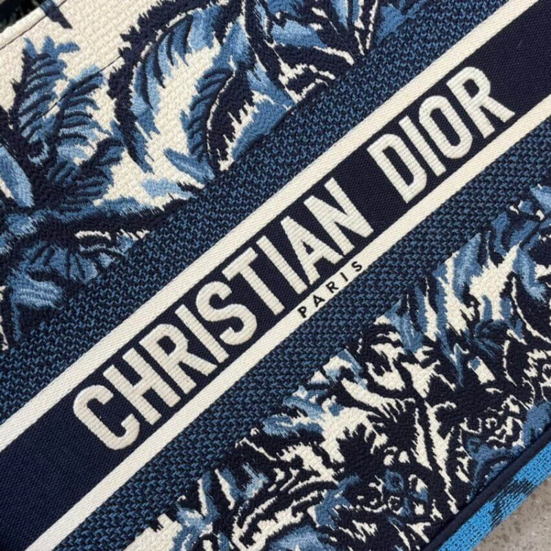 The Dior B Christian Dior Small Book Tote in Blue Palms Embroidery - Image 5