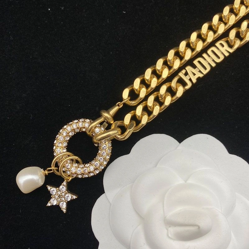 Dior 30 Montaigne Necklace Metal, White Resin Pearl And White Crystals Gold DailyWear 1877 - Image 3