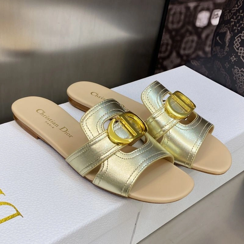 Dior 30 Montaigne Slides Women Calfskin Gold Trendy 6151 - Image 3
