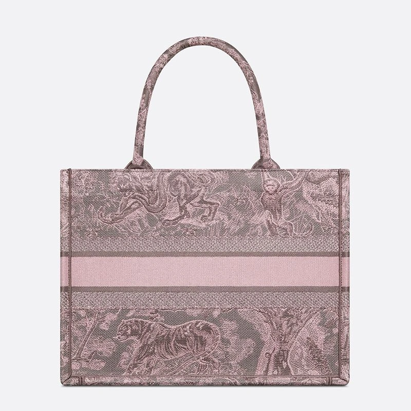 Dior Book Tote In Toile De Jouy Motif Canvas Grey Pink DailyWear 8036 - Image 3