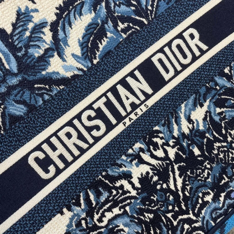 'Christia Dior Book Tote in Blue Palms Embroidery - Image 7