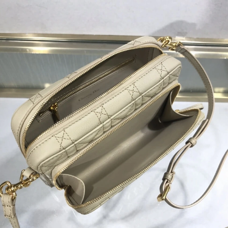 2 large c Dior Caro Double Pouch Beige Supple Cannage Calfskin - Image 8