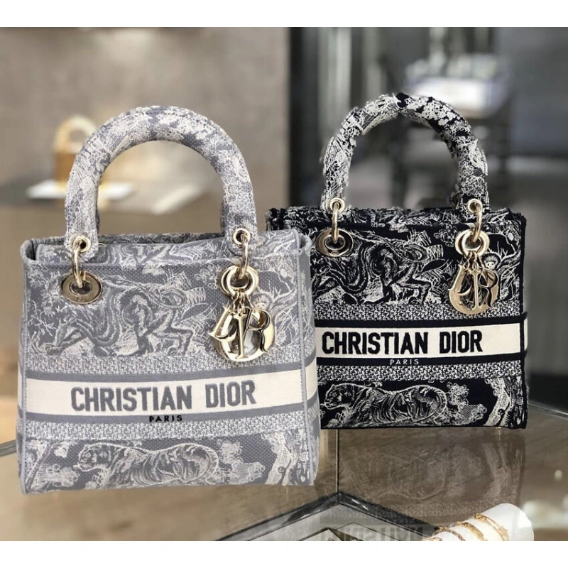 24 x 20 x Dior Medium Lady D-Lite Bag Gray Toile de Jouy Reverse Embroidery - Image 15