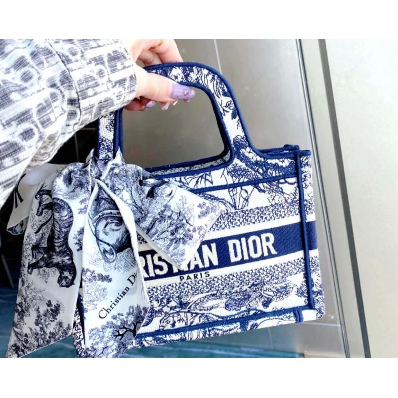 The Dior B Dior Mini Book Tote Blue Toile de Jouy Reverse Embroidery - Image 10