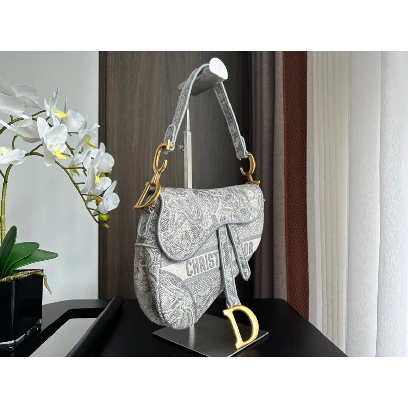 Maria Graz Dior Saddle Bag Grey Toile de Jouy Embroidery - Image 8