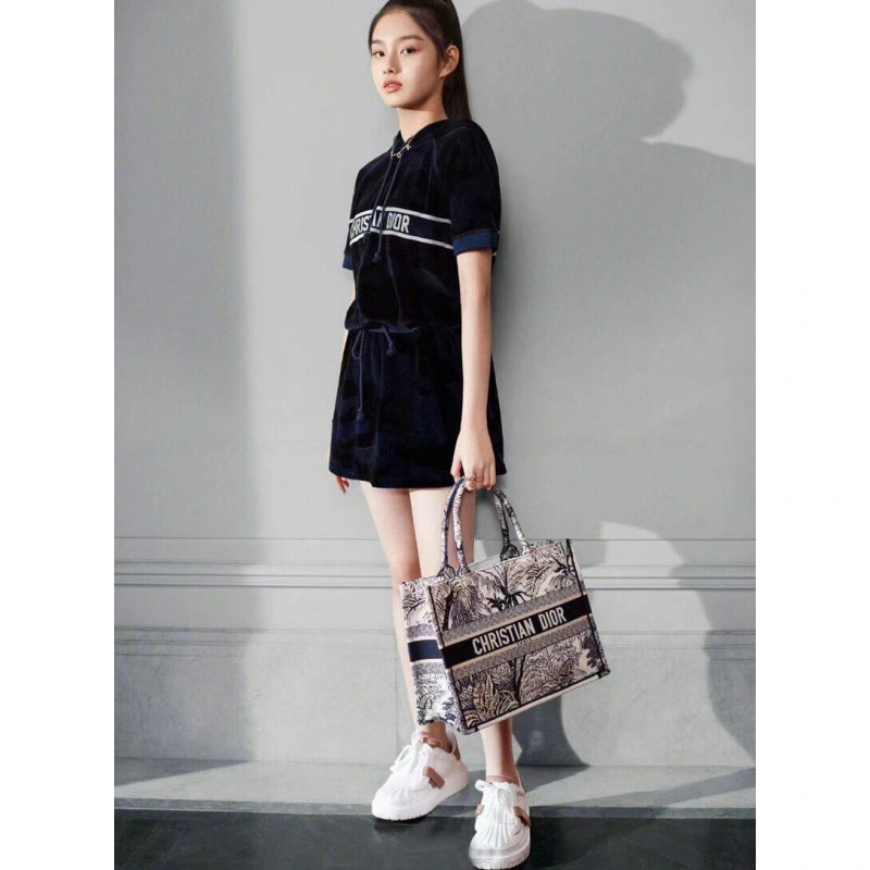 The Dior B Dior Small Book Tote Blue Toile de Jouy Palms Embroidery - Image 4