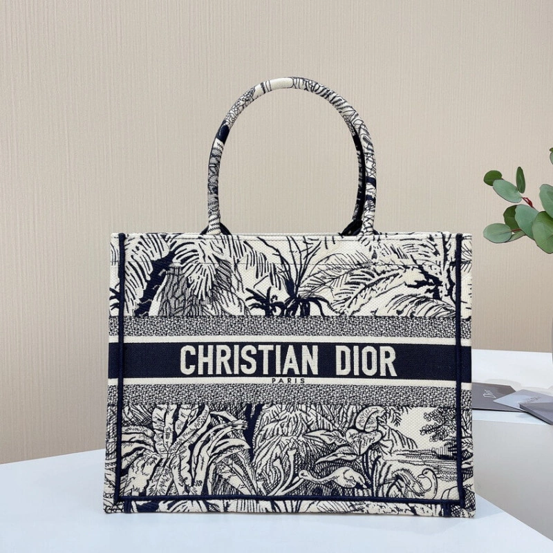 The Dior B Dior Small Book Tote Blue Toile de Jouy Palms Embroidery - Image 5
