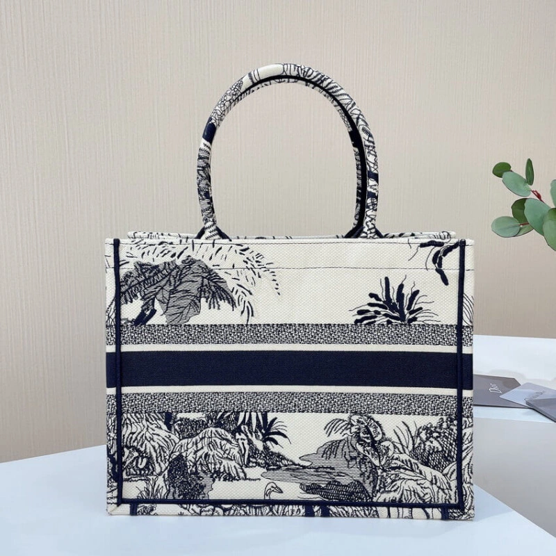 The Dior B Dior Small Book Tote Blue Toile de Jouy Palms Embroidery - Image 6