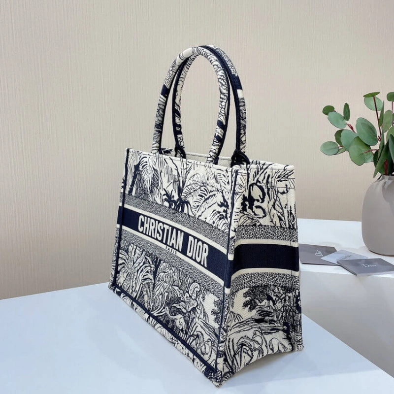 The Dior B Dior Small Book Tote Blue Toile de Jouy Palms Embroidery - Image 7