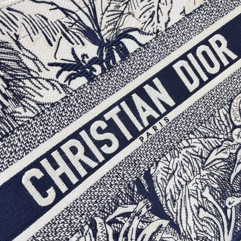 The Dior B Dior Small Book Tote Blue Toile de Jouy Palms Embroidery - Image 9