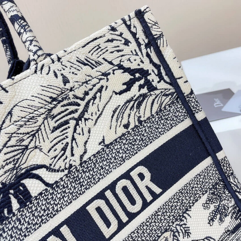 The Dior B Dior Small Book Tote Blue Toile de Jouy Palms Embroidery - Image 10