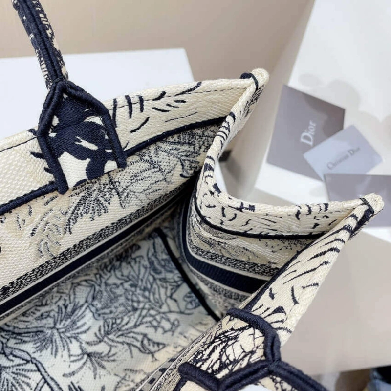 The Dior B Dior Small Book Tote Blue Toile de Jouy Palms Embroidery - Image 11
