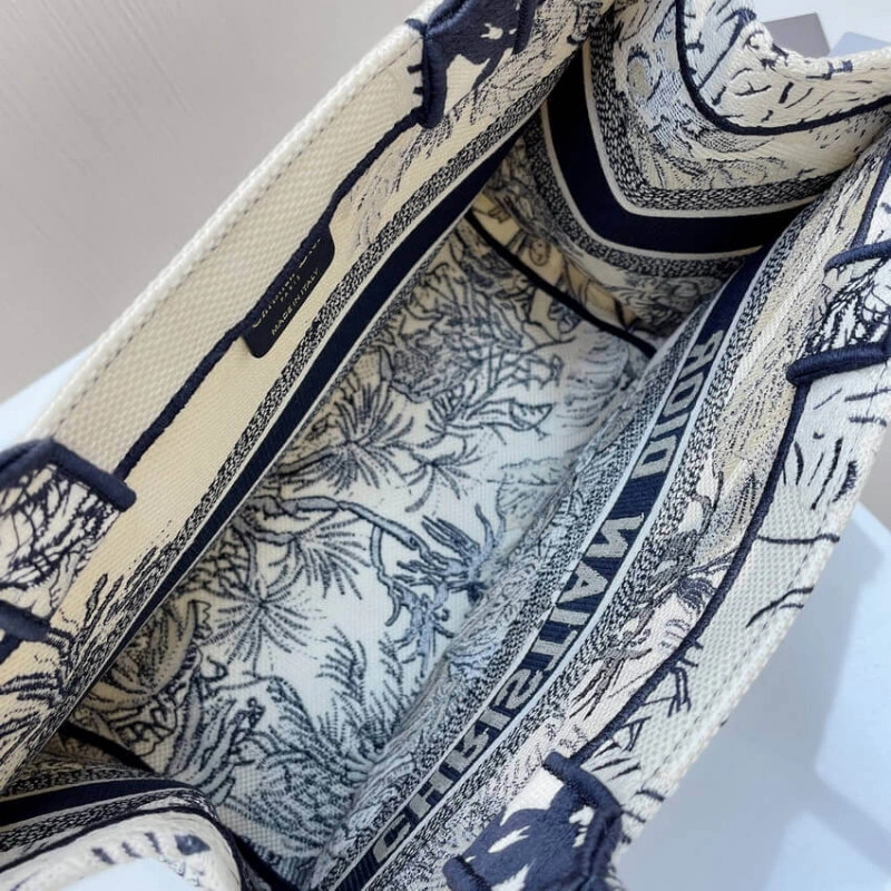 The Dior B Dior Small Book Tote Blue Toile de Jouy Palms Embroidery - Image 13