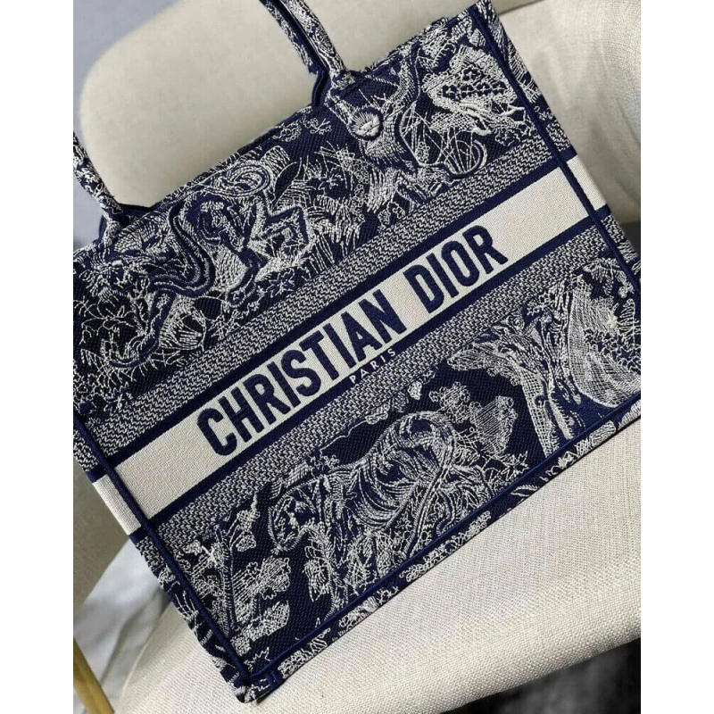 'CHRISTIA Dior Small Book Tote Blue Toile de Jouy Reverse Embroidery - Image 3