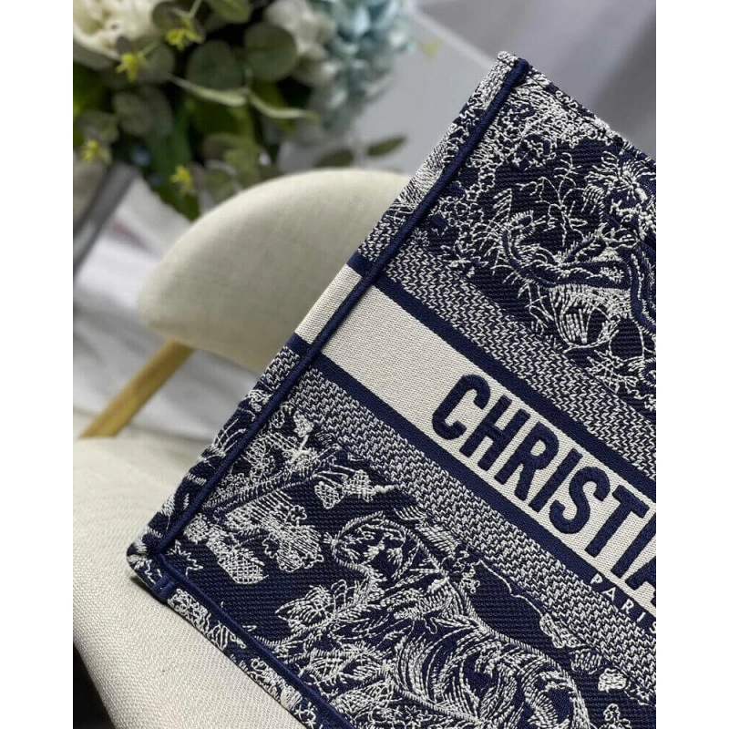 'CHRISTIA Dior Small Book Tote Blue Toile de Jouy Reverse Embroidery - Image 5