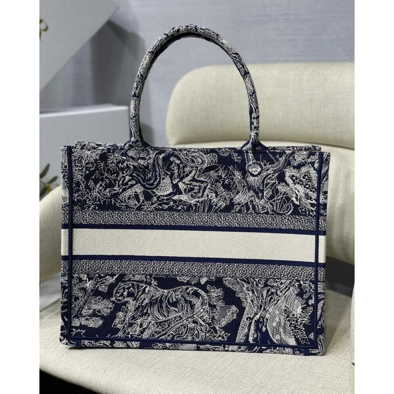 'CHRISTIA Dior Small Book Tote Blue Toile de Jouy Reverse Embroidery - Image 7