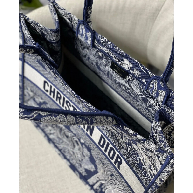 'CHRISTIA Dior Small Book Tote Blue Toile de Jouy Reverse Embroidery - Image 10