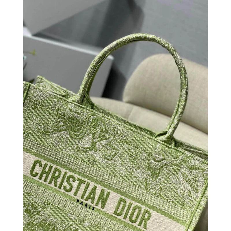Introduced Dior Small Book Tote Lime Toile de Jouy Reverse Embroidery - Image 7