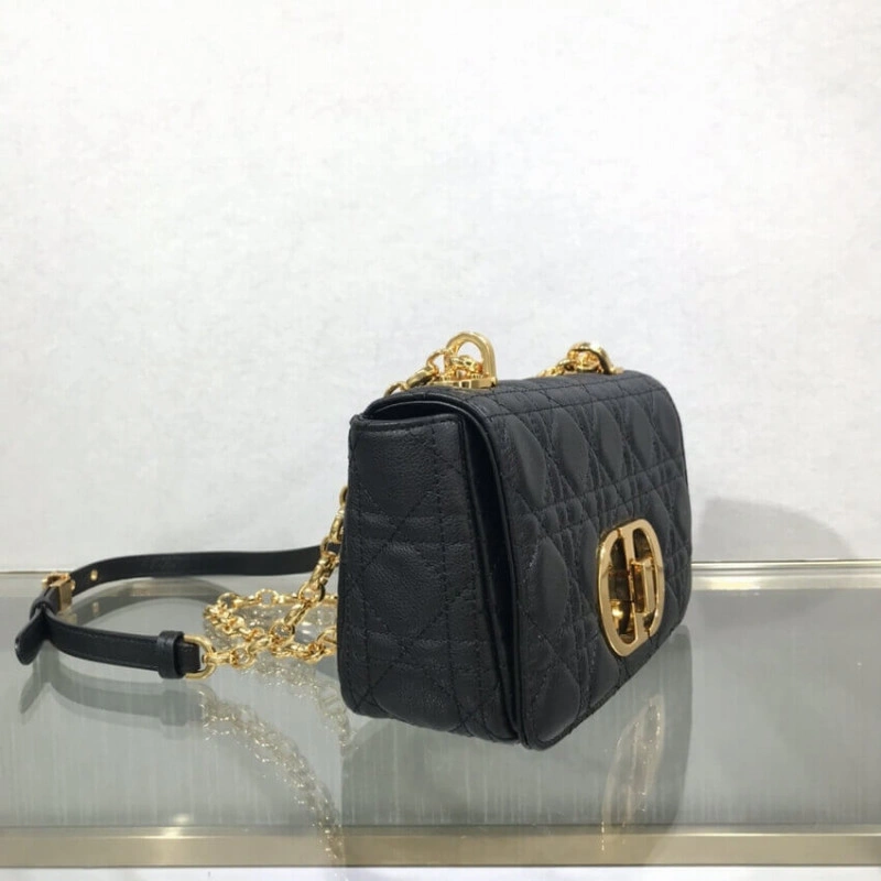 Embossed Dior Small Caro Bag Black Supple Cannage Calfskin - Image 13