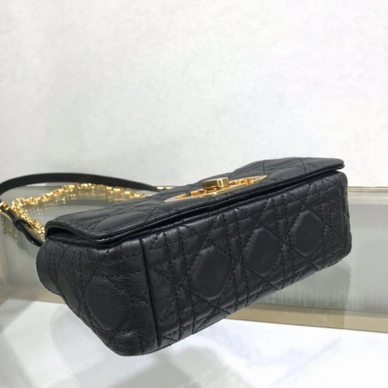Embossed Dior Small Caro Bag Black Supple Cannage Calfskin - Image 15