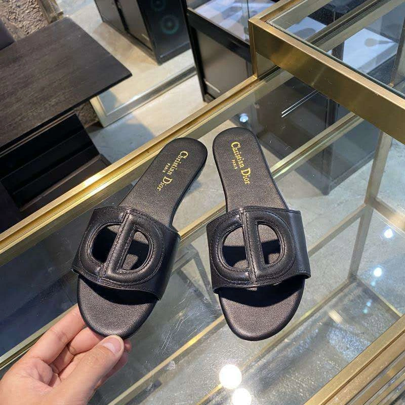 GoodFit 8767 Dior D-Club Slides Women Calfskin Black - Image 3