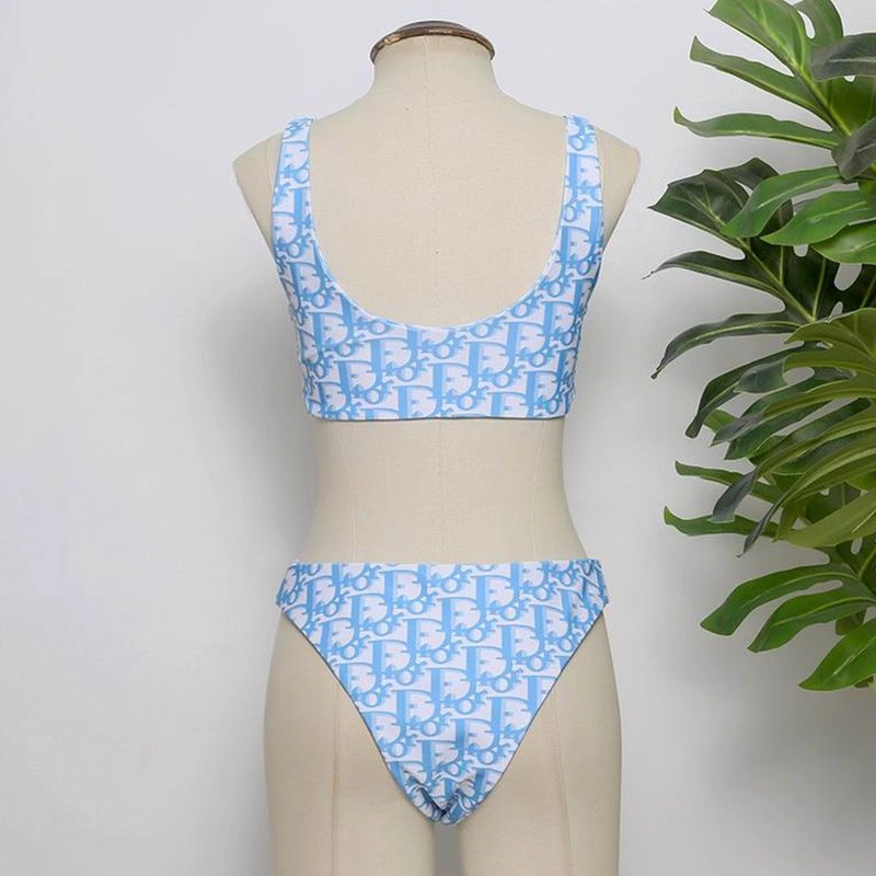 HighQuality 9970 Dior Bandeau Bikini Women Oblique Motif Lycra Sky Blue - Image 3
