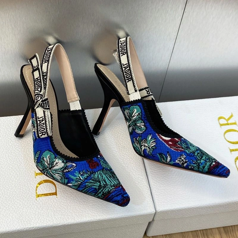 J'Adior Slingback Pumps Women Toile de Jouy Voyage Motif Canvas Blue Green AllSeason 7968 - Image 3