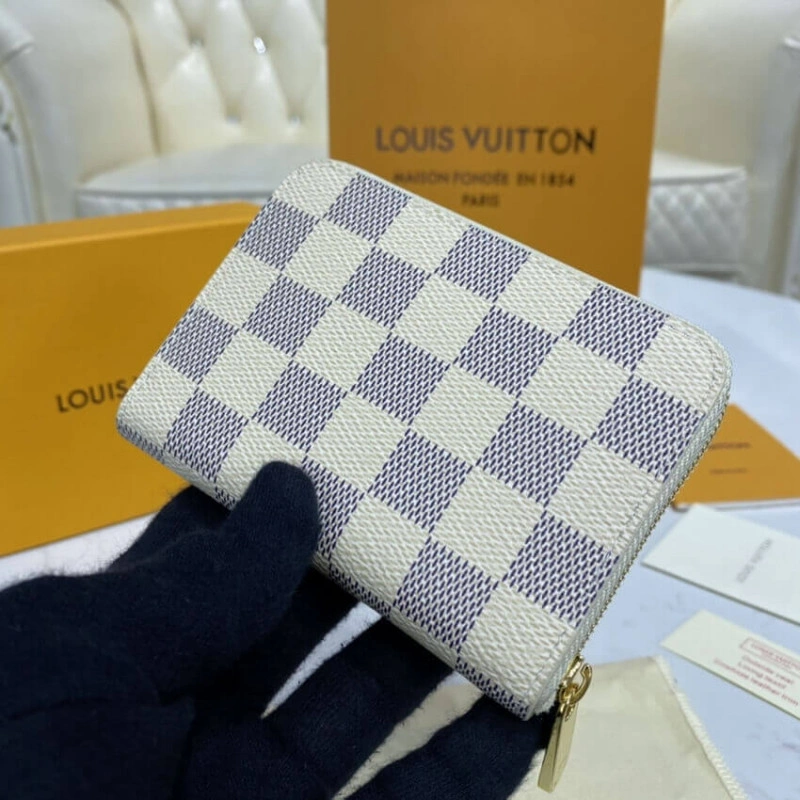 2 large g Louis Vuitton Damier Azur Zippy Coin Purse Beige - Image 4