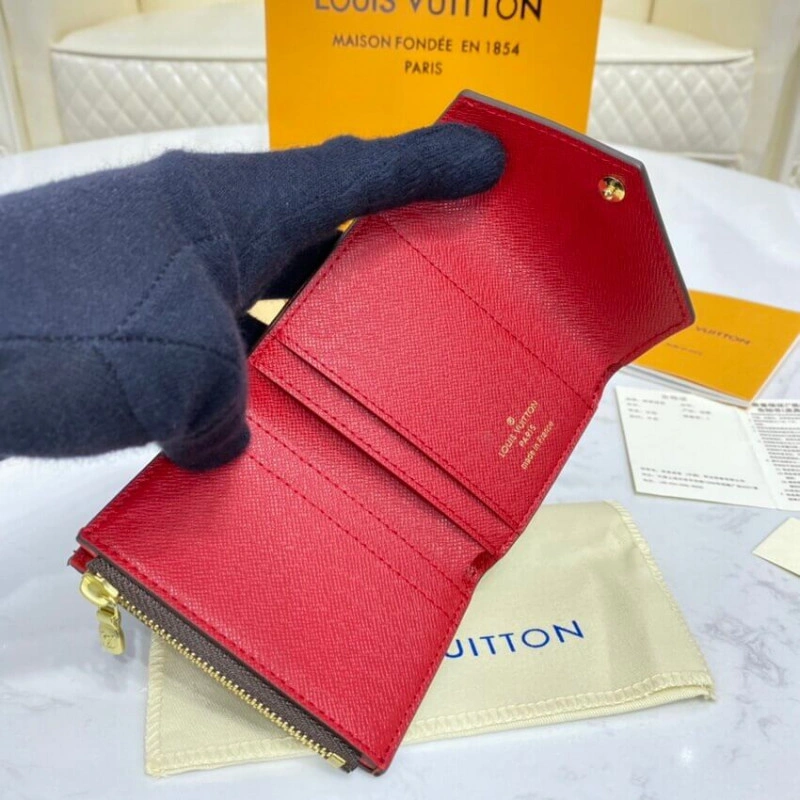  Coqu Louis Vuitton Damier Ebene Zoe Wallet Red - Image 8