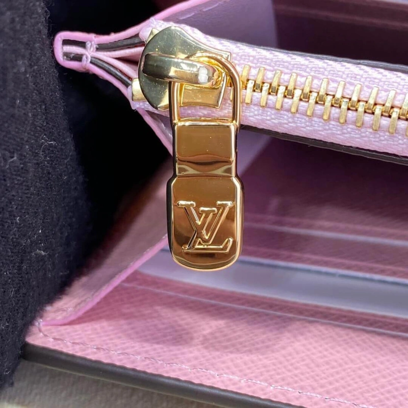 Outside f Louis Vuitton Vivienne Sailing Damier Ebene Sarah Wallet Pink - Image 7
